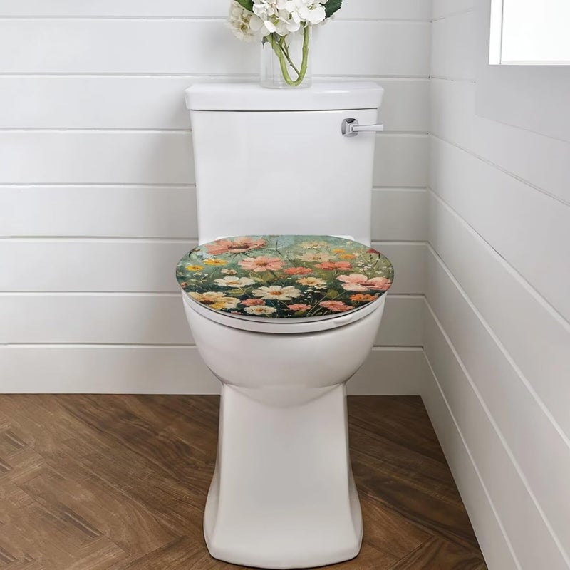 Flashideas Floral Print Toilet Lid Cover Toilet Seat Covers for Bathroom Super Soft Toilet Tank Cover Seat Covers Fits Most Toilet Lids Machine Washable Bathroom Decoration Accessories - Image 2